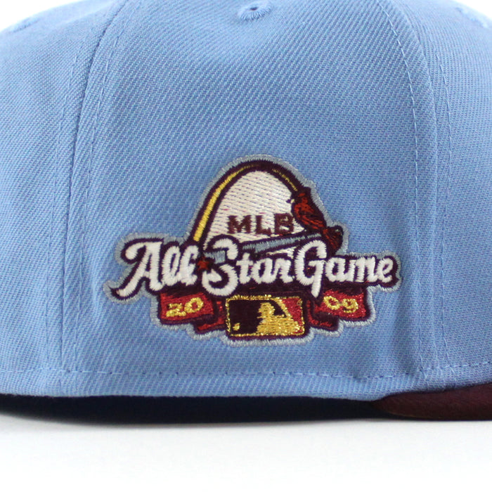 St. Louis Cardinals 2009 All Star Game New Era 59Fifty Fitted Hat (Light Blue Maroon Khaki Under Brim)