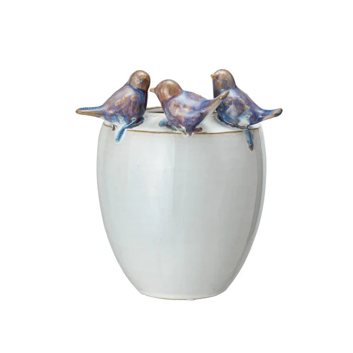 Stoneware Planter with Three Birds