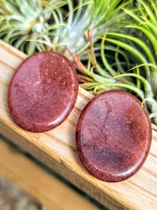 Strawberry Quartz Crystal Worry Stone Carving