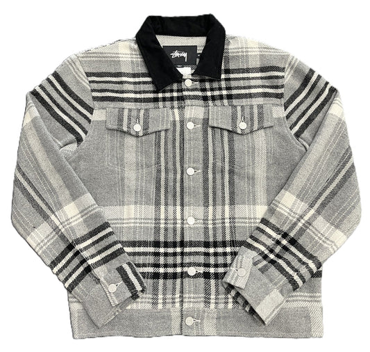Stussy Wool Check Trucker Jacket Grey
