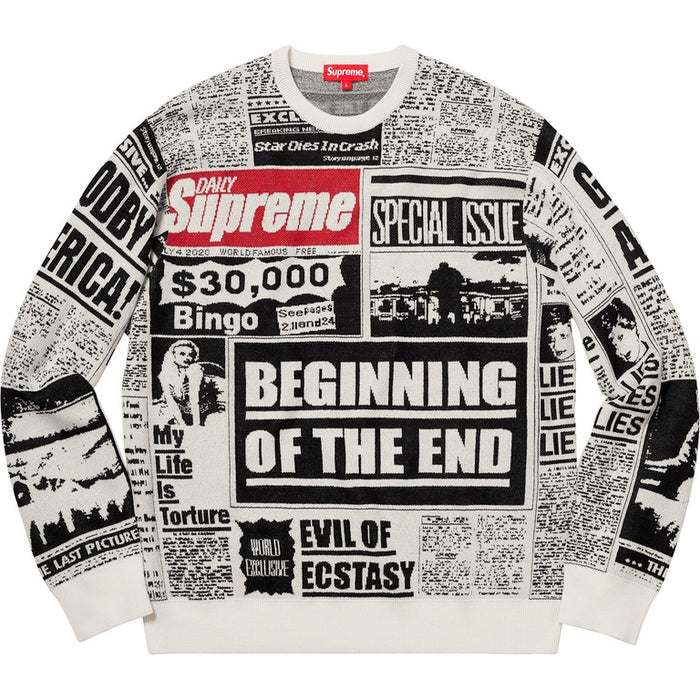 Supreme Newsprint Sweater White (WORN)