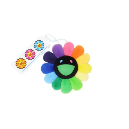 Takashi Murakami Plush Flower Pin Keychain Rainbow/Black