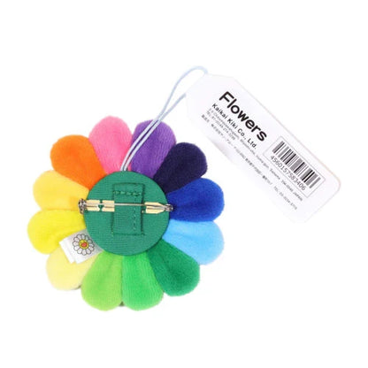 Takashi Murakami Plush Flower Pin Keychain Rainbow/Black