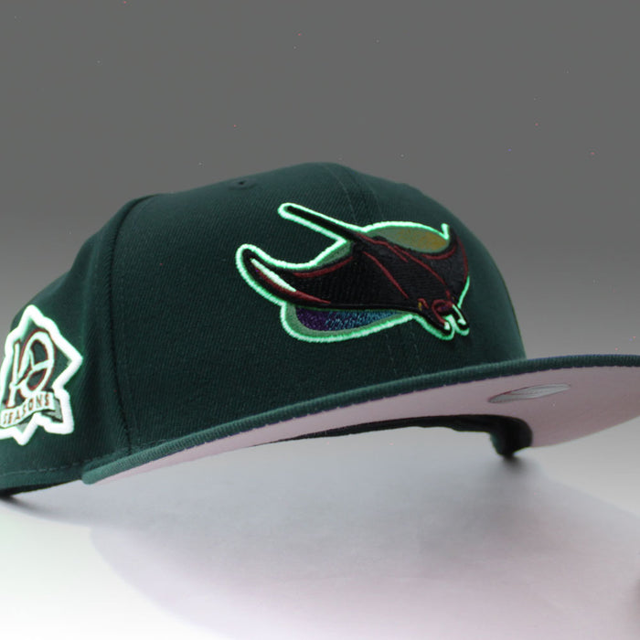 Tampa Bay Devil Rays 10th Season Anniversary New Era 59Fifty Fitted Hat (Glow in the Dark Green Pink Under Brim)
