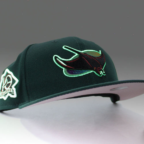 Tampa Bay Devil Rays 10th Season Anniversary New Era 59Fifty Fitted Hat (Glow in the Dark Green Pink Under Brim)