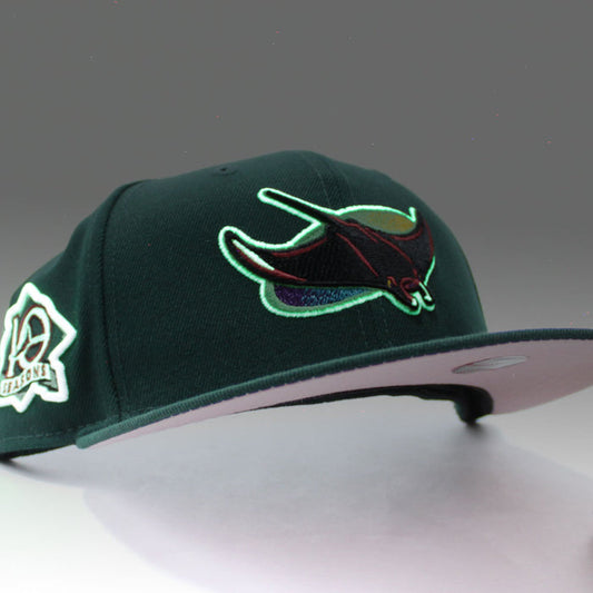 Tampa Bay Devil Rays 10th Season Anniversary New Era 59Fifty Fitted Hat (Glow in the Dark Green Pink Under Brim)