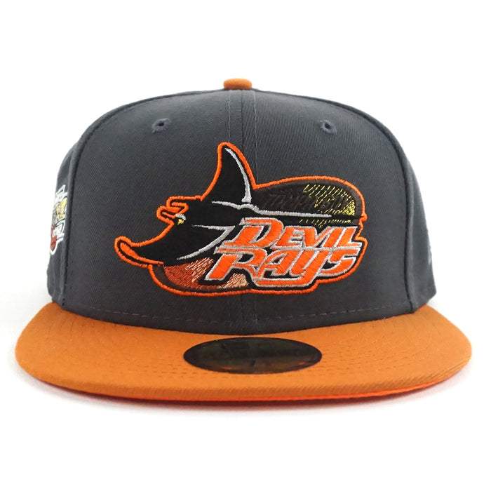 Tampa Bay Devil Rays INAUGURAL SEASON 1998 New Era 59Fifty Fitted Hat (Dark Gray Burn Orange Rust Under Brim)