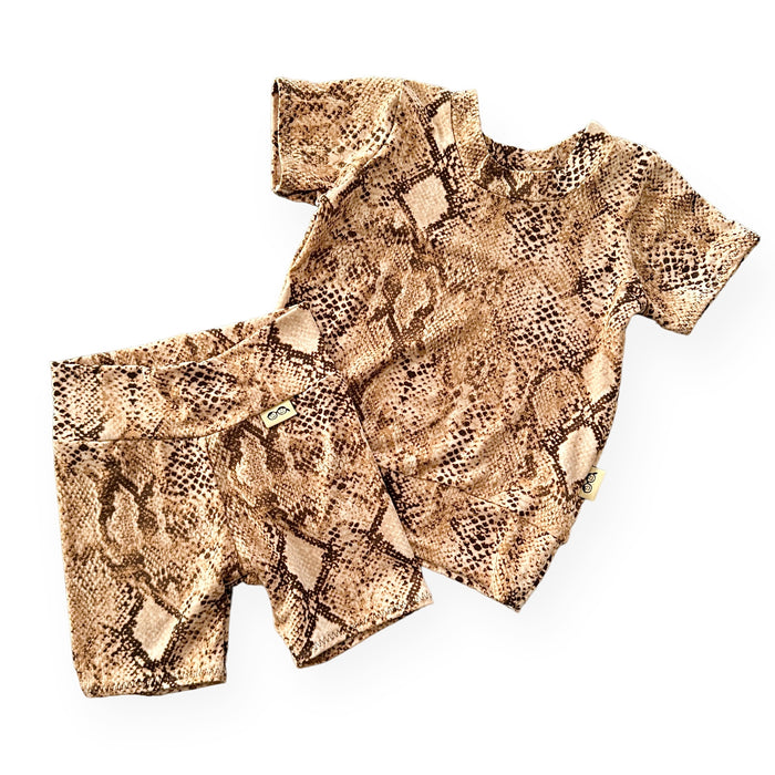 Tan Snake Biker Shorts Lounge Set