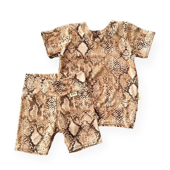 Tan Snake Biker Shorts Lounge Set