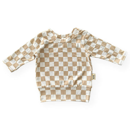 Taupe Retro Checkered Lounge Top