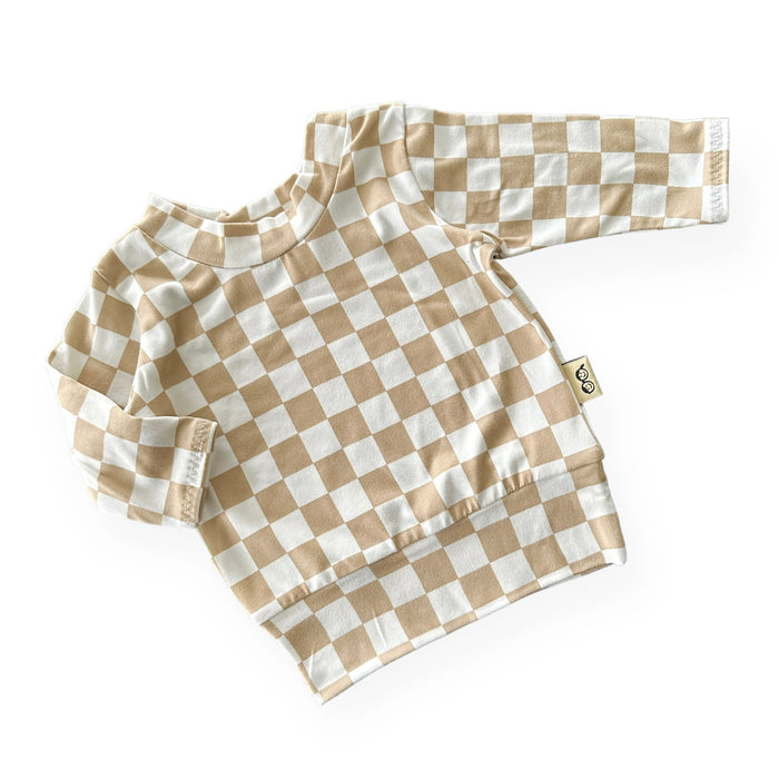 Taupe Retro Checkered Lounge Top