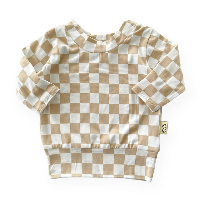 Taupe Retro Checkered Lounge Top