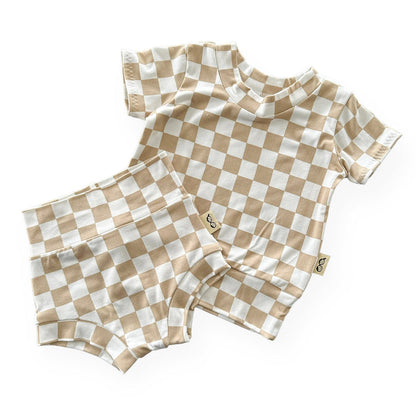 Taupe Retro Checkered Summer Lounge Set