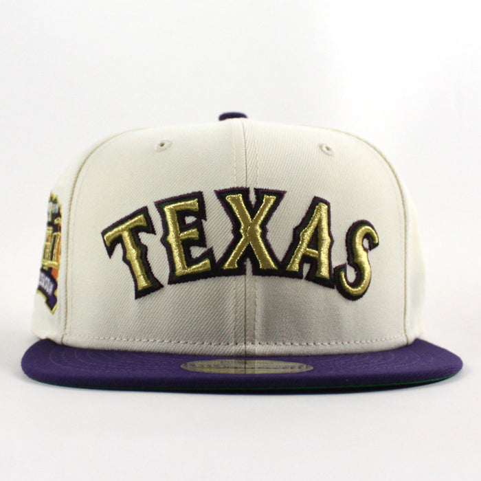 Texas Rangers 1994-2019 Final Season New Era 59Fifty Fitted Hat (Chrome White Purple Green Under Brim)