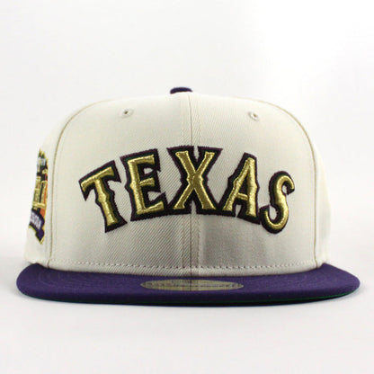 Texas Rangers 1994-2019 Final Season New Era 59Fifty Fitted Hat (Chrome White Purple Green Under Brim)