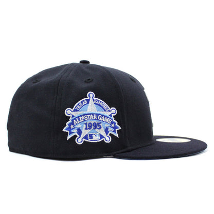 Texas Rangers 1995 All Star Game New Era 59Fifty Fitted Hat (Glow in The Dark Navy Sky Blue Under Brim)
