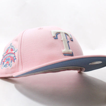 Texas Rangers 1995 All Star Game New Era 59Fifty Fitted Hat (Glow in the Dark Pink Sky Blue Under Brim)