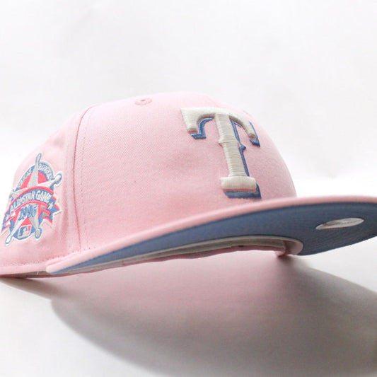 Texas Rangers 1995 All Star Game New Era 59Fifty Fitted Hat (Glow in the Dark Pink Sky Blue Under Brim)
