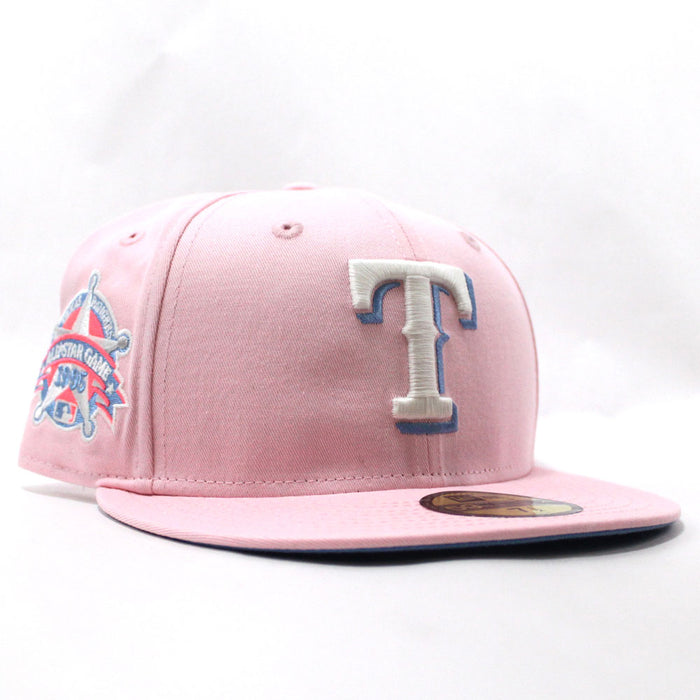Texas Rangers 1995 All Star Game New Era 59Fifty Fitted Hat (Glow in the Dark Pink Sky Blue Under Brim)