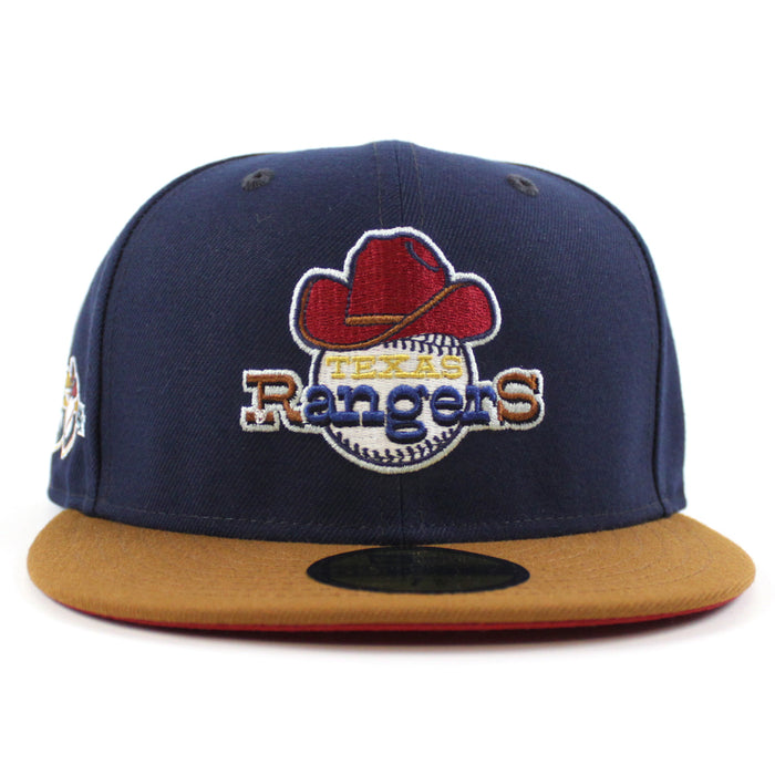 Texas Rangers 50TH ANNIVERSARY New Era 59Fifty Fitted Hat (Glow in the Dark Oceanside Peanut Pino Red Under Brim)