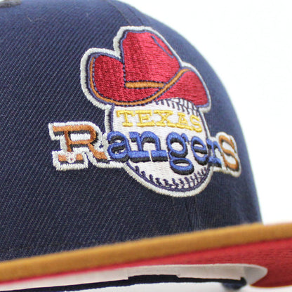 Texas Rangers 50TH ANNIVERSARY New Era 59Fifty Fitted Hat (Glow in the Dark Oceanside Peanut Pino Red Under Brim)