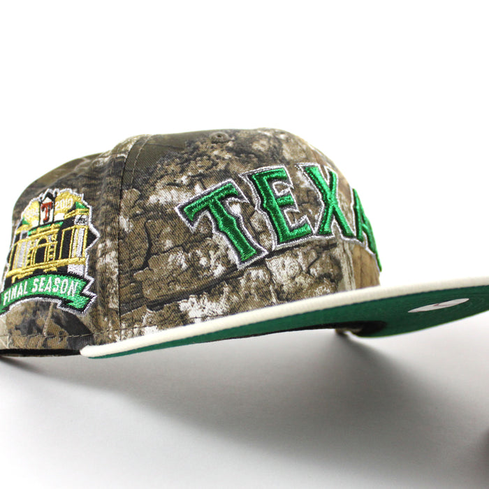 Texas Rangers Final Season New Era 59Fifty Fitted Hat (RealTree Camo Chrome White Green Under Brim)