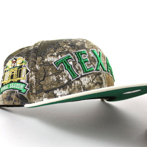 Texas Rangers Final Season New Era 59Fifty Fitted Hat (RealTree Camo Chrome White Green Under Brim)