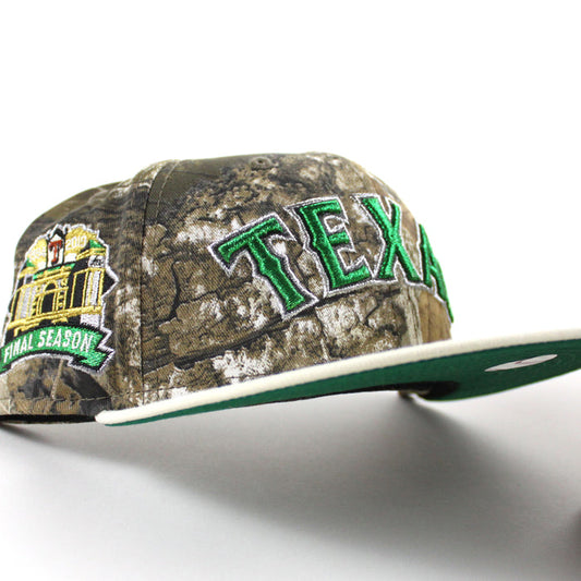 Texas Rangers Final Season New Era 59Fifty Fitted Hat (RealTree Camo Chrome White Green Under Brim)