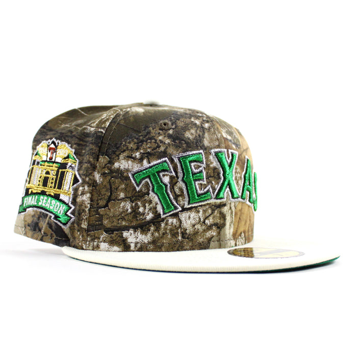 Texas Rangers Final Season New Era 59Fifty Fitted Hat (RealTree Camo Chrome White Green Under Brim)
