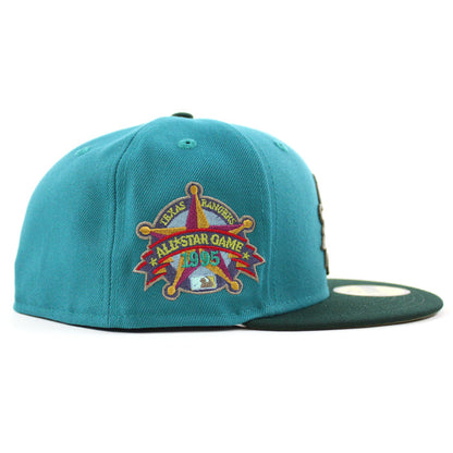 Texas Rangers Rangers Badge New Era 59Fifty Fitted Hat (AQUA DK GREEN GREEN BARK Under Brim)