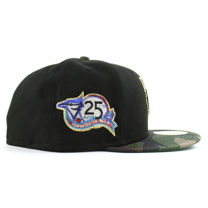 Toronto Blue Jays 25th ANNIVERSARY New Era 59Fifty Fitted Hat (Black WoodLand Camo Green Under Brim)