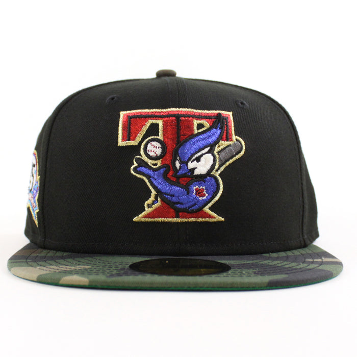 Toronto Blue Jays 25th ANNIVERSARY New Era 59Fifty Fitted Hat (Black WoodLand Camo Green Under Brim)
