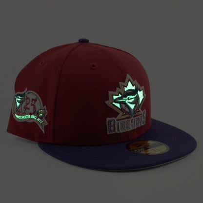 Toronto Blue Jays 25th Anniversary New Era 59Fifty Fitted Hat (Pinot Red Purple Gray Under Brim)