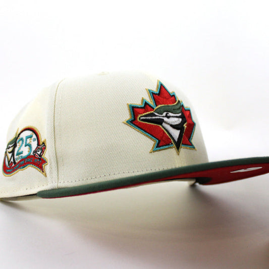 Toronto Blue Jays 25th  New Era 59Fifty Fitted Hat (Glow in the Dark Chrome Cilantro Green Red Under Brim)
