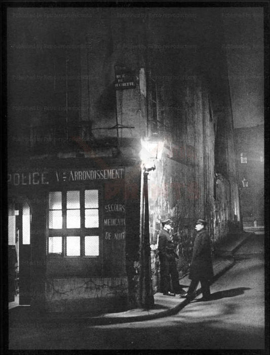 Two Policemen Standing in Front of Police Station - VINTAGEARTREPRINTS.COM