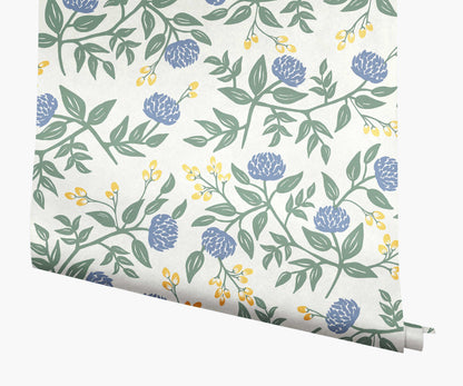 Peonies Wallpaper - Periwinkle & Sage