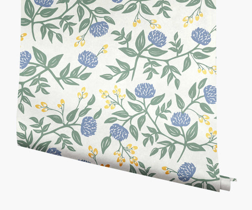 Peonies Wallpaper - Periwinkle & Sage