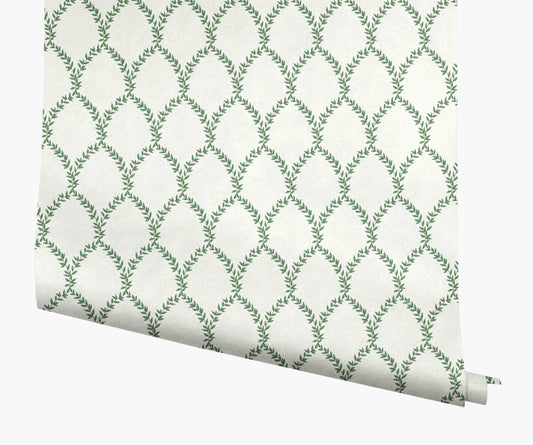 Laurel Wallpaper - Green & White