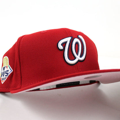 Washington Nationals 2019 World Series New Era 59Fifty Fitted Hat (Red Pink Under Brim)