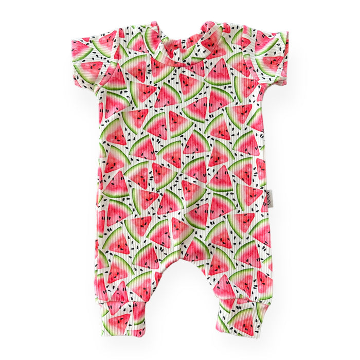 Watermelon Ribbed Harem Romper