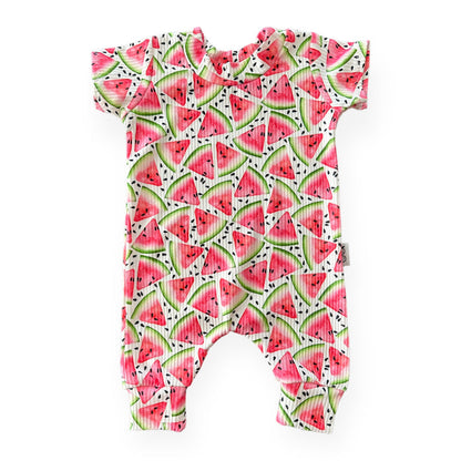 Watermelon Ribbed Harem Romper