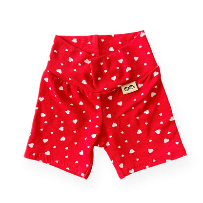 White Dainty Hearts on Red Biker Shorts Lounge Set