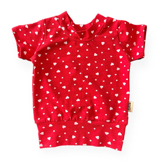 White Dainty Hearts on Red Summer Lounge Top