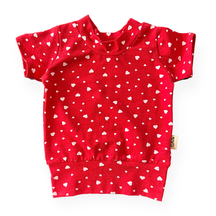 White Dainty Hearts on Red Summer Lounge Top