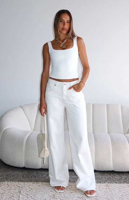 Just My Type Mid Rise Wide Leg Jeans Off White