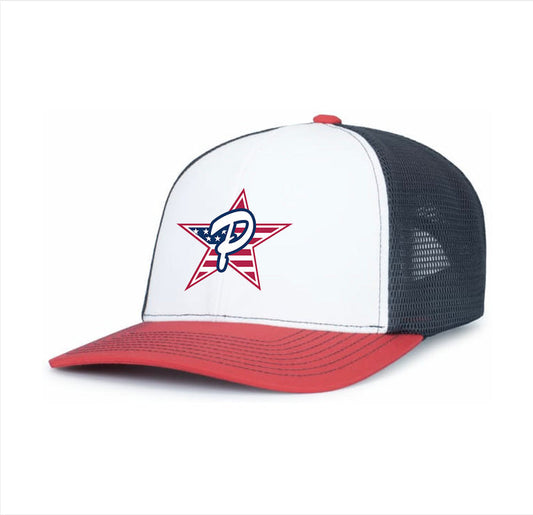 White, Navy, & Red Snapback Hat